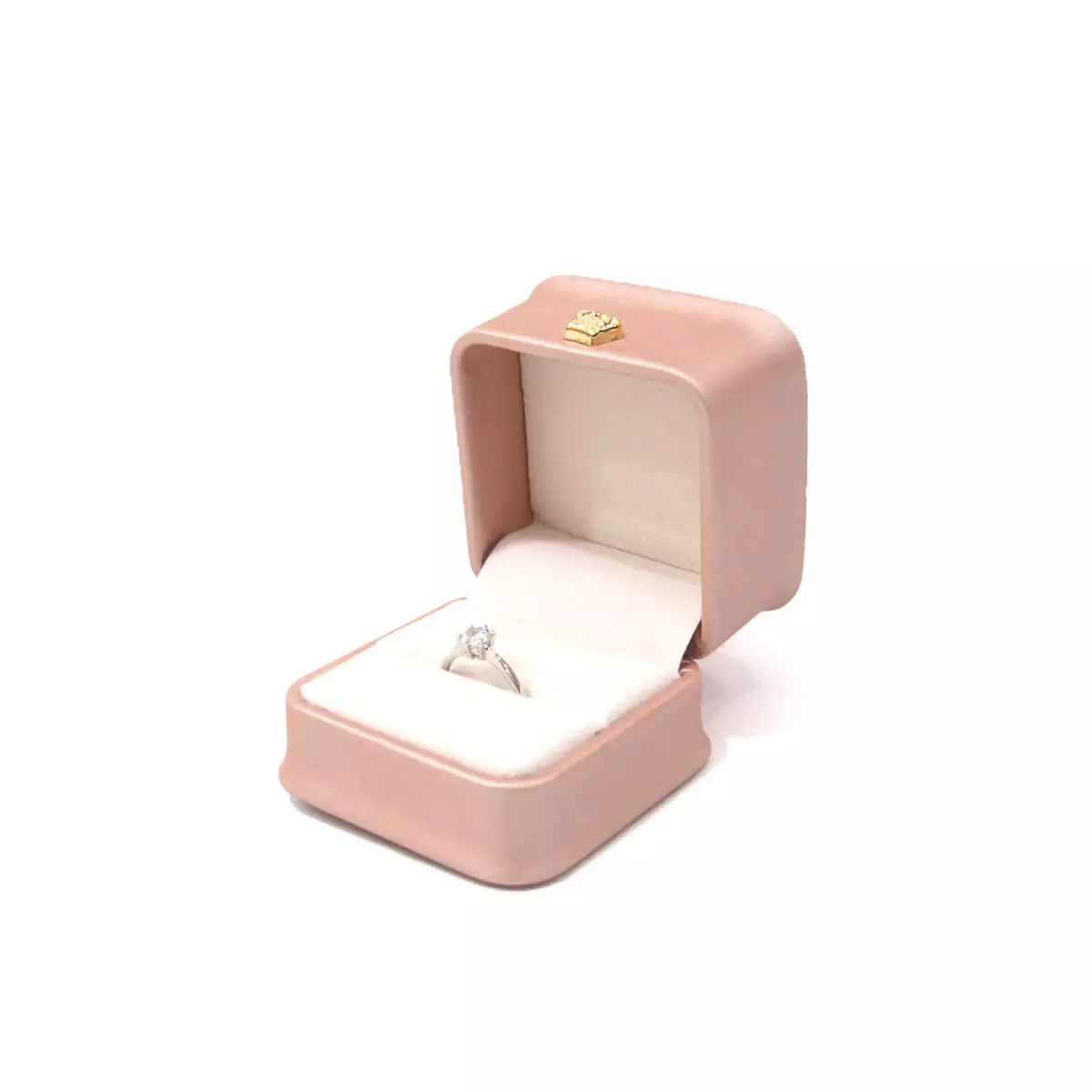 posie ring box in pink opening right side view