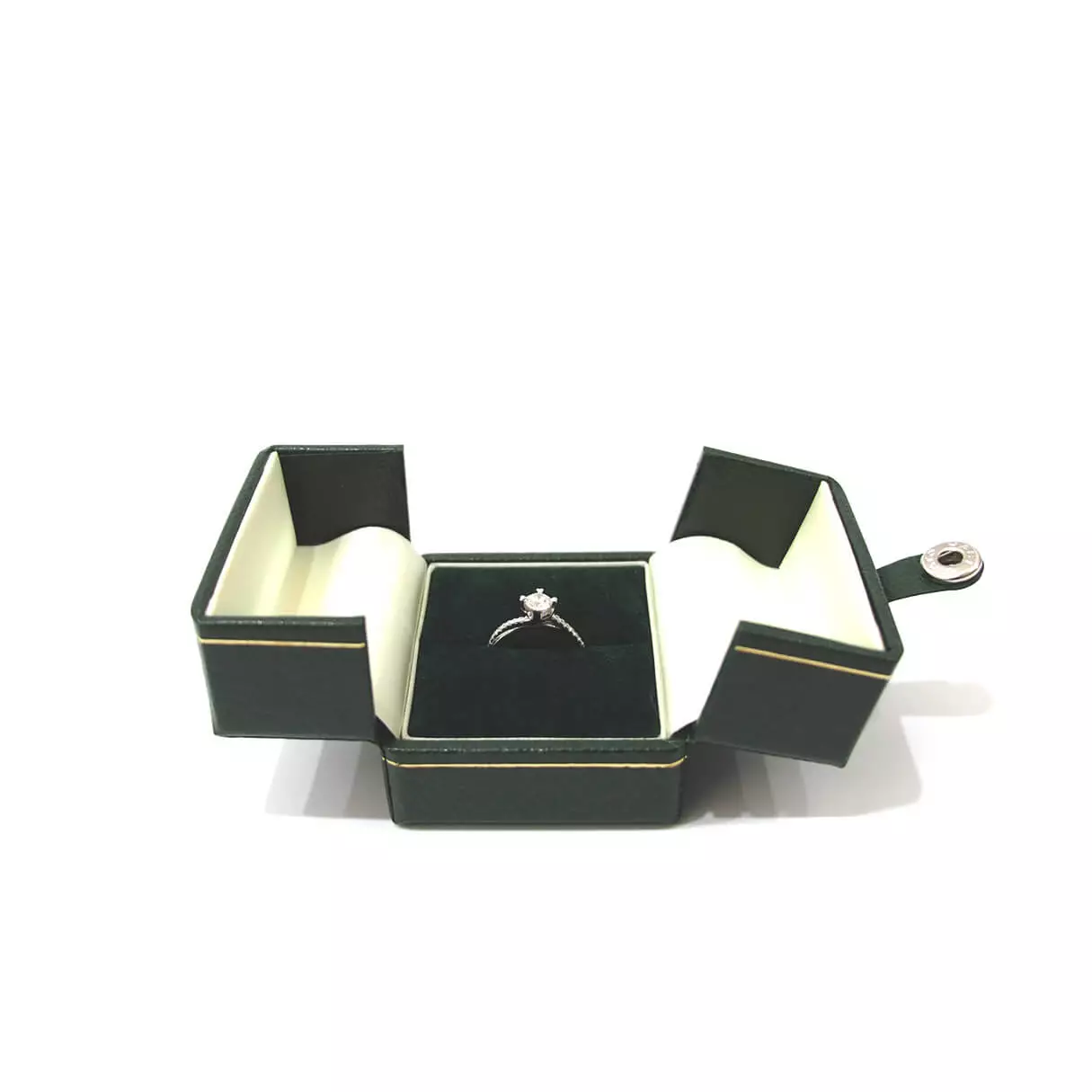 valentina ring box in green one ring slot opening