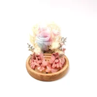 flora flower dome with blue pink preserved rose